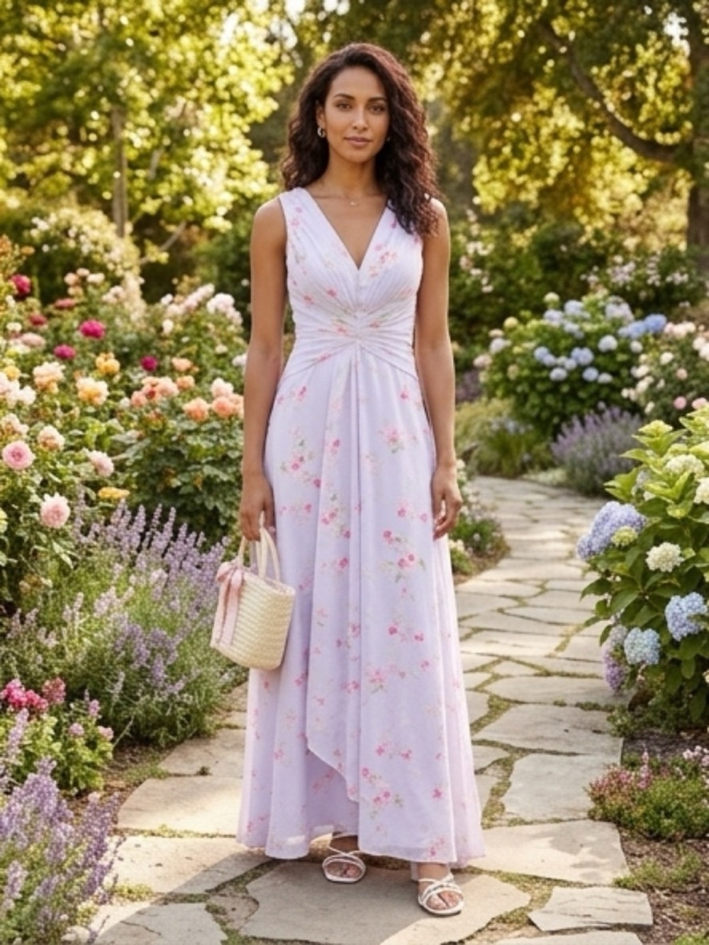 Lavender Floral Chiffon Maxi Dress NWT  Bridesmaid Wedding Guest Formal Sz 10 💜